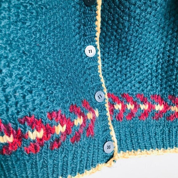 Handmade 100% Shetland Wool Forest Green Fairisle Cardigan Size S - Picture 5 of 7